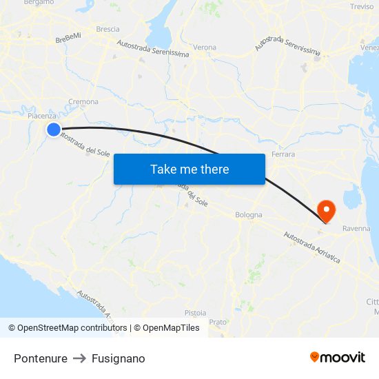 Pontenure to Fusignano map