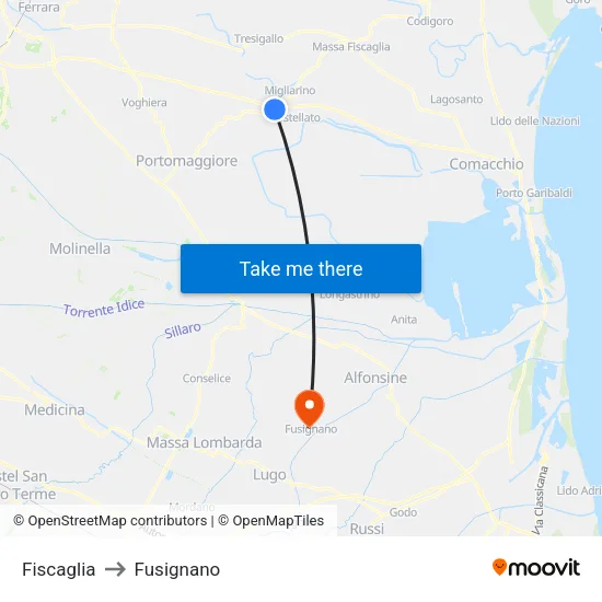 Fiscaglia to Fusignano map