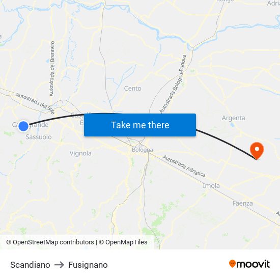 Scandiano to Fusignano map