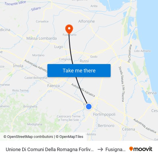 Unione Di Comuni Della Romagna Forlivese to Fusignano map