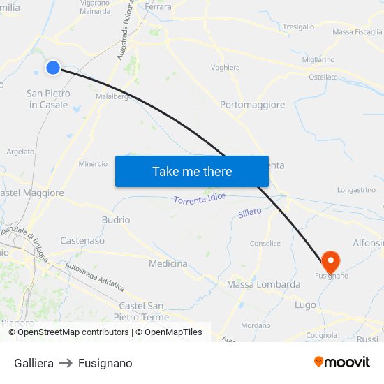 Galliera to Fusignano map