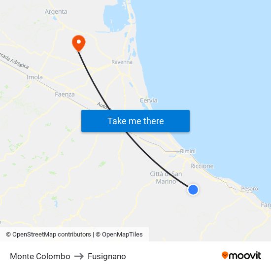 Monte Colombo to Fusignano map