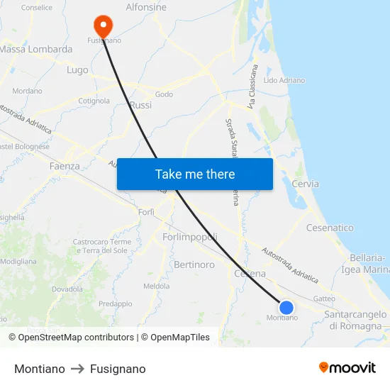 Montiano to Fusignano map