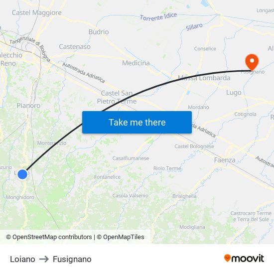 Loiano to Fusignano map
