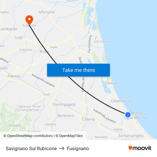 Savignano Sul Rubicone to Fusignano map