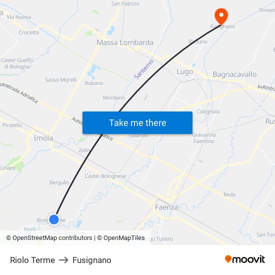 Riolo Terme to Fusignano map