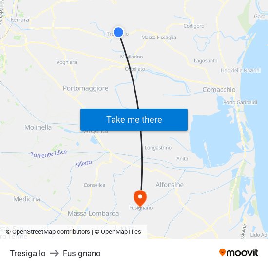 Tresigallo to Fusignano map