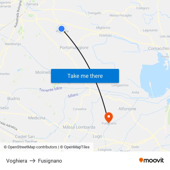 Voghiera to Fusignano map