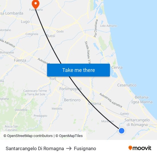 Santarcangelo Di Romagna to Fusignano map