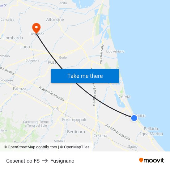 Cesenatico FS to Fusignano map