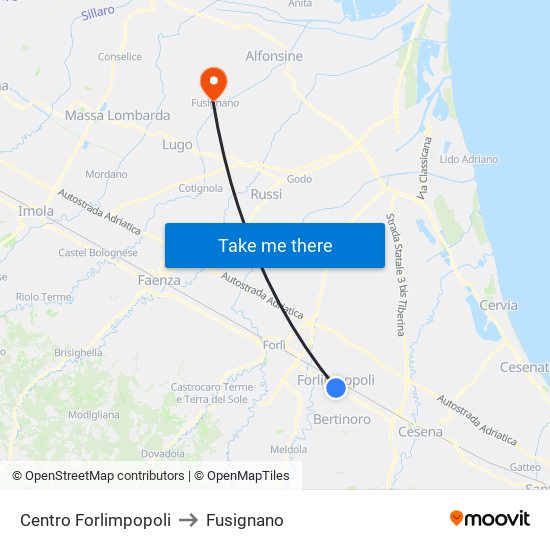 Centro Forlimpopoli to Fusignano map