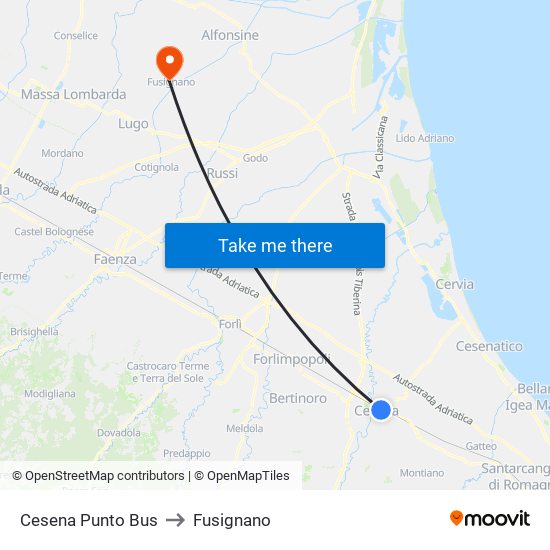 Cesena Punto Bus to Fusignano map