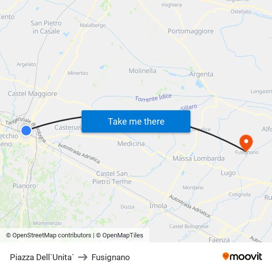 Piazza Dell`Unita` to Fusignano map