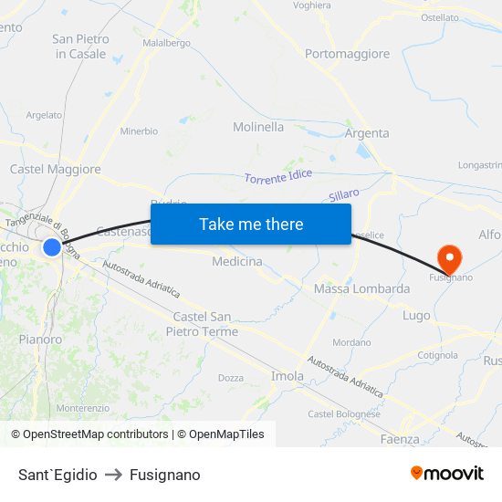 Sant`Egidio to Fusignano map