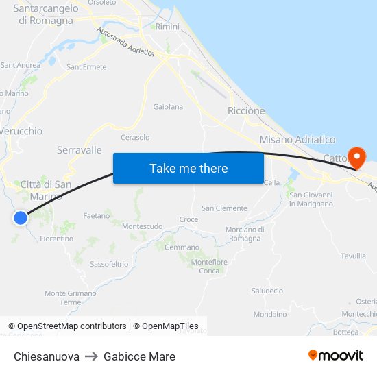 Chiesanuova to Gabicce Mare map