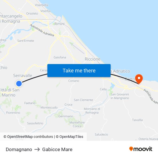 Domagnano to Gabicce Mare map