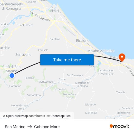 San Marino to Gabicce Mare map
