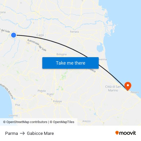 Parma to Gabicce Mare map