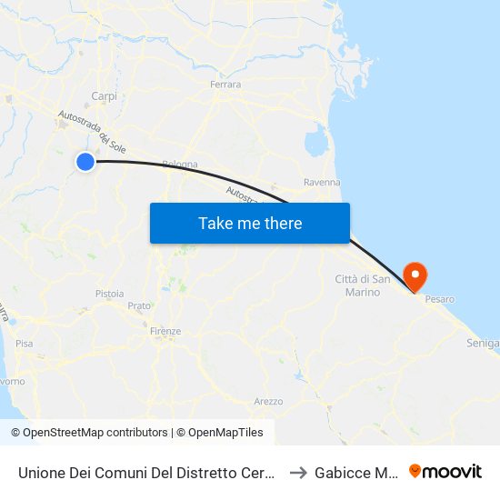 Unione Dei Comuni Del Distretto Ceramico to Gabicce Mare map