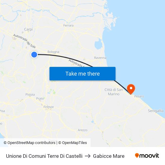 Unione Di Comuni Terre Di Castelli to Gabicce Mare map
