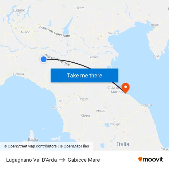 Lugagnano Val D'Arda to Gabicce Mare map