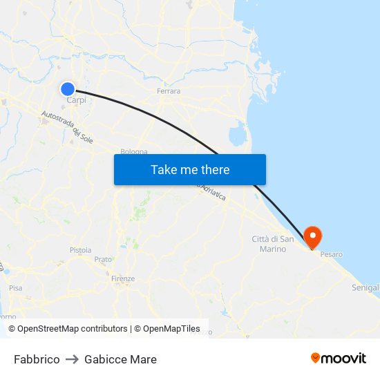 Fabbrico to Gabicce Mare map