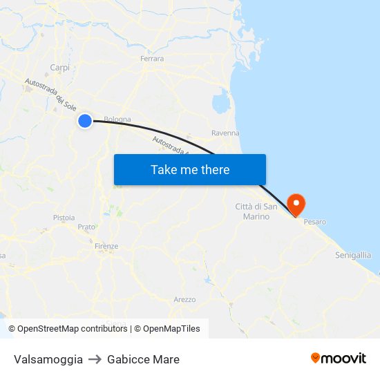 Valsamoggia to Gabicce Mare map