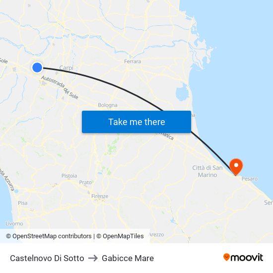 Castelnovo Di Sotto to Gabicce Mare map