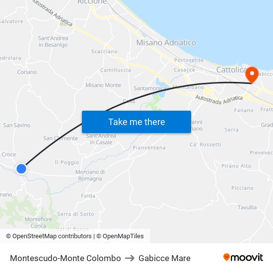 Montescudo-Monte Colombo to Gabicce Mare map