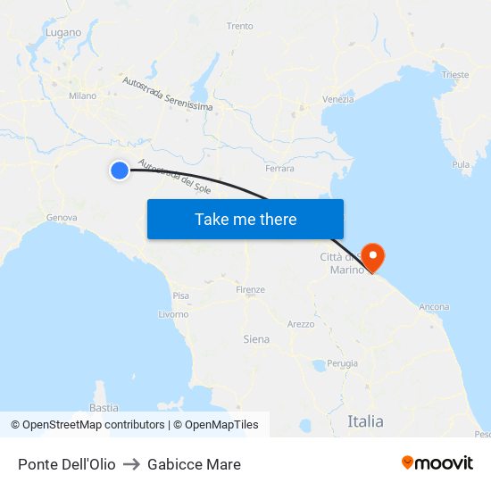 Ponte Dell'Olio to Gabicce Mare map