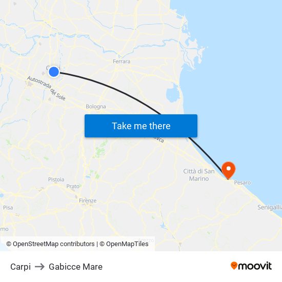 Carpi to Gabicce Mare map