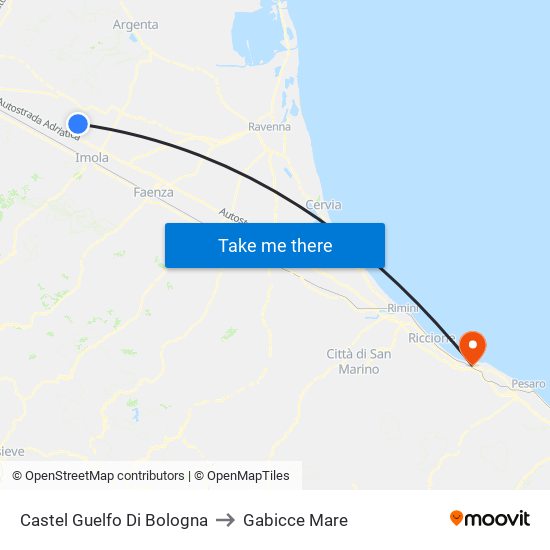Castel Guelfo Di Bologna to Gabicce Mare map