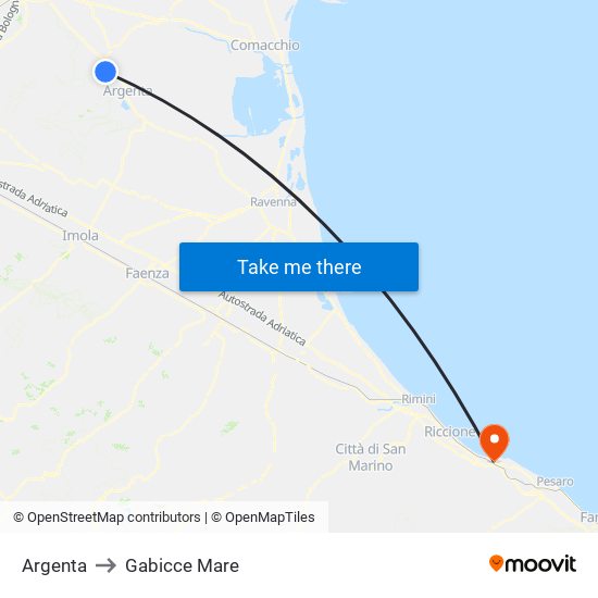 Argenta to Gabicce Mare map