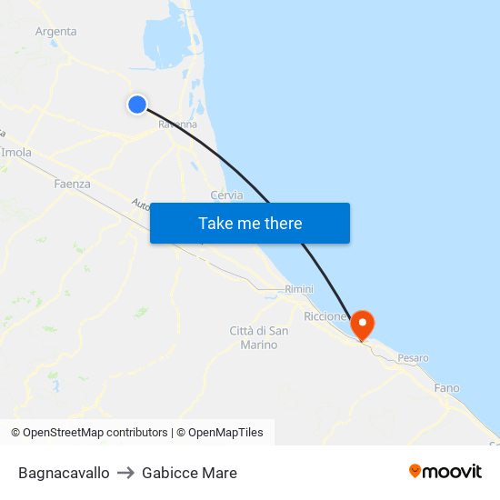 Bagnacavallo to Gabicce Mare map