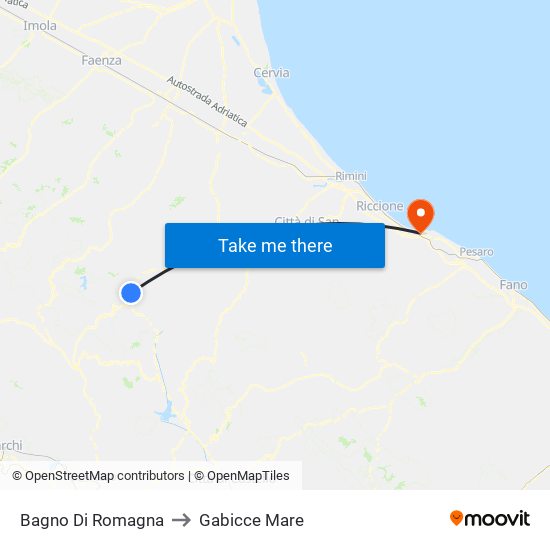 Bagno Di Romagna to Gabicce Mare map