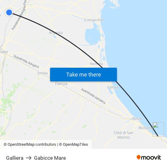 Galliera to Gabicce Mare map