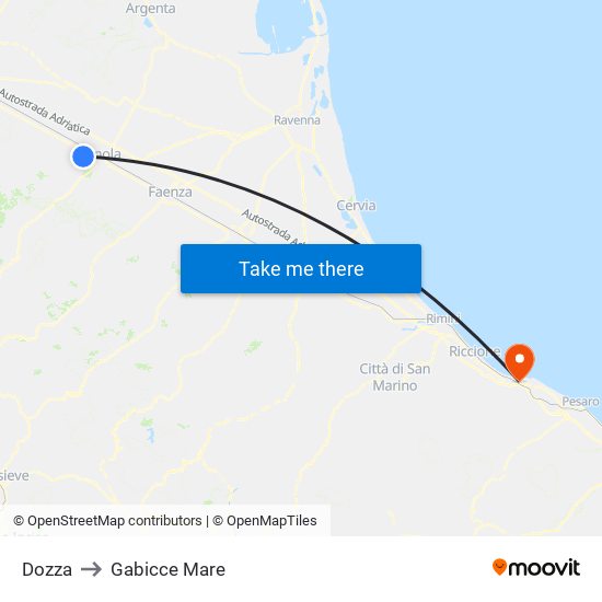 Dozza to Gabicce Mare map