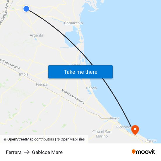 Ferrara to Gabicce Mare map