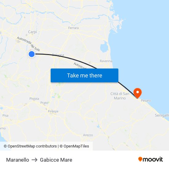 Maranello to Gabicce Mare map