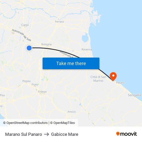 Marano Sul Panaro to Gabicce Mare map