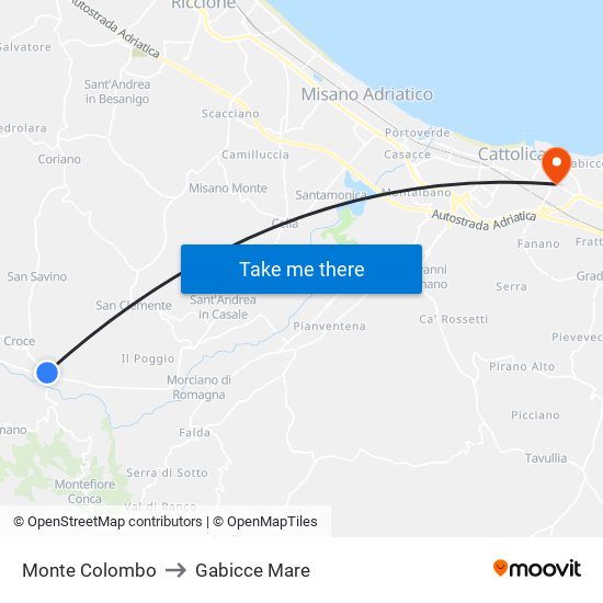 Monte Colombo to Gabicce Mare map