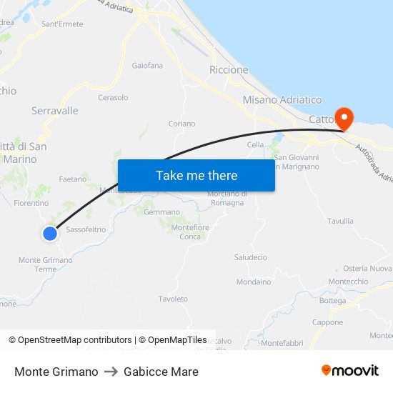 Monte Grimano to Gabicce Mare map