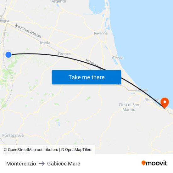 Monterenzio to Gabicce Mare map
