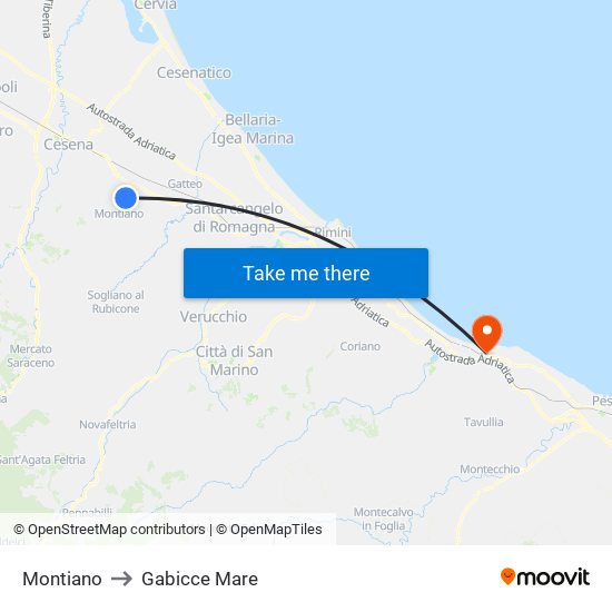 Montiano to Gabicce Mare map
