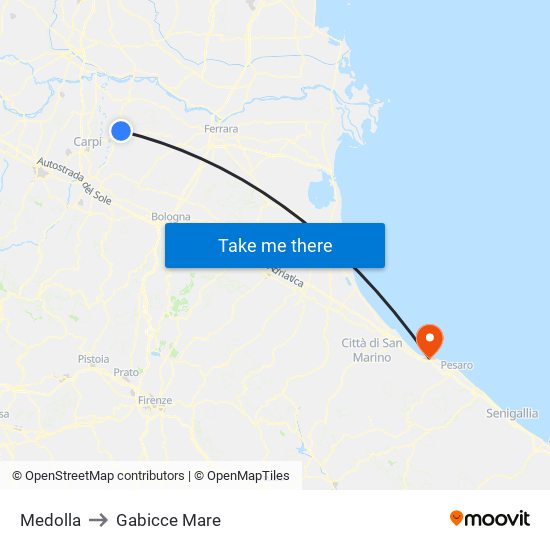 Medolla to Gabicce Mare map