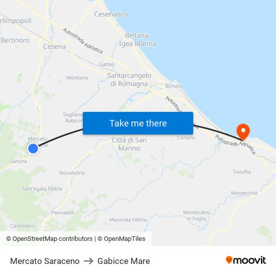 Mercato Saraceno to Gabicce Mare map