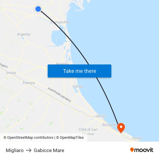 Migliaro to Gabicce Mare map