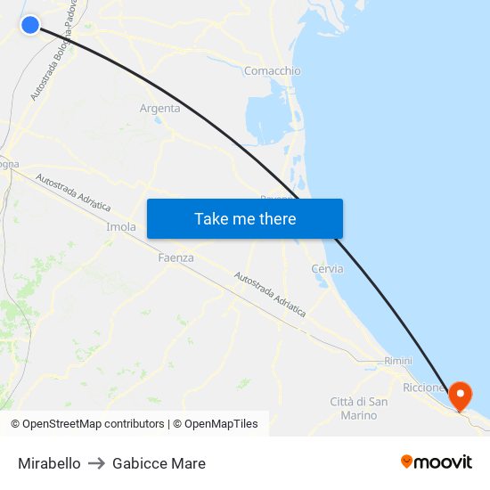 Mirabello to Gabicce Mare map