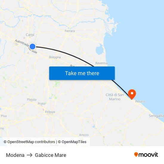 Modena to Gabicce Mare map