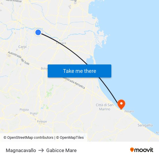 Magnacavallo to Gabicce Mare map